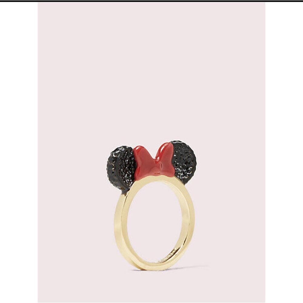 Kate Spade X Disney Minnie Mouse Ears Limited Edition Gold Plate Ring Pave Sz 7 - Picture 9 of 10